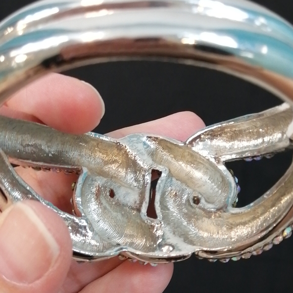 Crystal Bling Encrusted Chunky Silver Bracelet Cuff - Picture 8 of 11